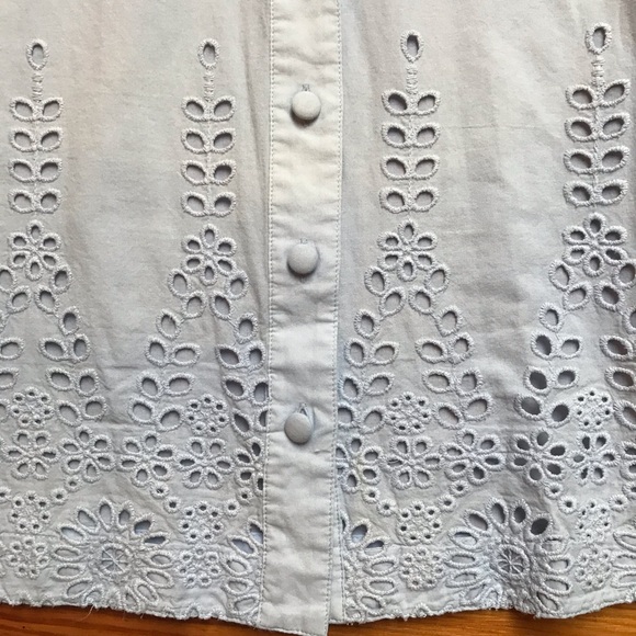 Madeleine Light Blue Cotton Eyelet Button Down Top, EUC, 6 - Picture 6 of 13